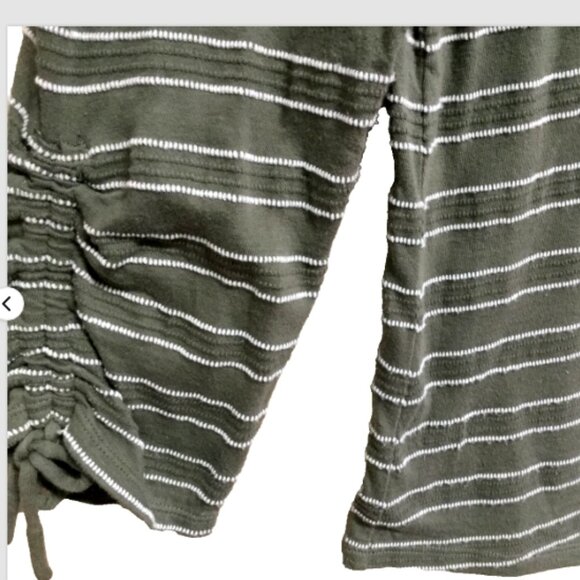 Talbots Women Size L Pullover Top Blouse Cotton Knit Olive Green White Striped - Picture 2 of 6